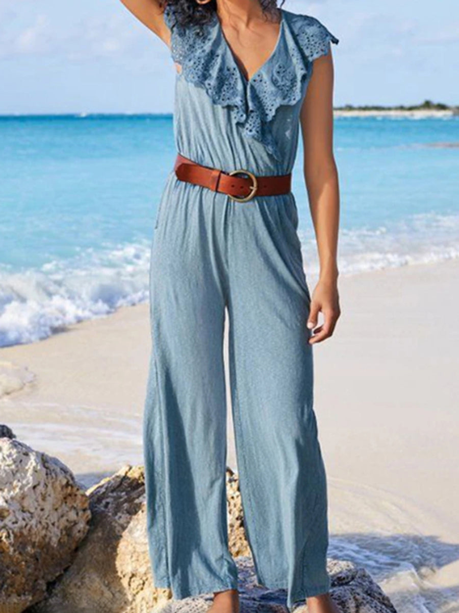 Lace Stitching V-neck Sleeveless Jumpsuit