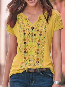 Bohemian Retro Casual Loose Floral T-Shirt Top