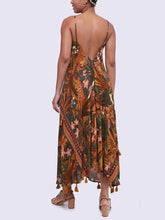 Load image into Gallery viewer, V-neck Bohemian Fringed Halter Maxi Dress