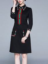 Load image into Gallery viewer, Embroidered Lapel Temperament Slim Dress with Seven Sleeves