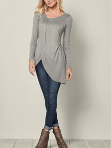 Casual Grey Asymmetric Drap Top