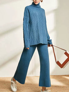 Loose Casual Turtleneck Long Sleeve Pants Two Piece Set