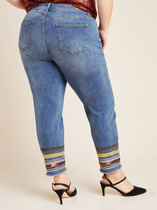 Plus Size High-Rise Embroidered Slim Straight Jeans