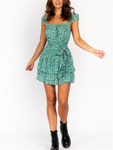 Load image into Gallery viewer, Fashion Square Collar Floral Print Tiered Ruffle Mini Dresses