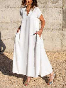 Casual Loose V-Neck Pocket Maxi Dress