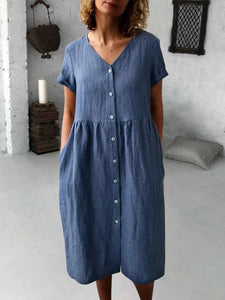 Cotton and Linen Casual Button Dress