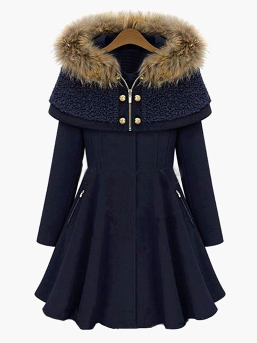 Hooded Fit Flare Swing Coat With Detachable Cape petticoat coat