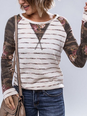 Printed Stitching Long-Sleeved Top