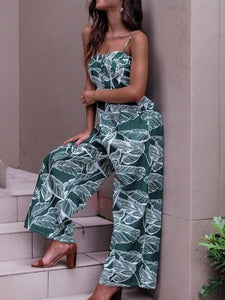 Women's Floral Long Pants Plant Print Jumpsuit