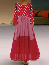 Load image into Gallery viewer, Autumn And Winter Long-Sleeved Polka Dot Stitching Plaid Round Neck Large Swing Dress