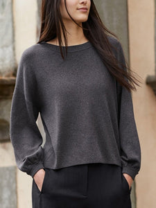 Crew Neck Casual Lantern Sleeve Knit Sweater