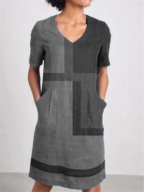 Casual Cotton Linen Contrast Loose Dresses