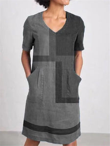 Casual Cotton Linen Contrast Loose Dresses