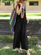Load image into Gallery viewer, Cut Collar Sleeveless Pure Colour Jumpsuit
