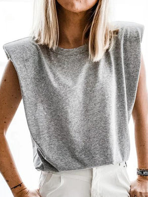 Casual Solid Sleeveless Round Neck T-Shirt