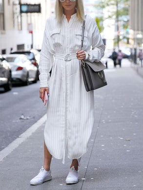 Casual Striped Long Sleeve Shirt Dress