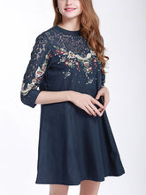 Load image into Gallery viewer, Heavy Embroidery Lace Stitching Slim Slimming Seven-point Sleeve Bottom SkirtV