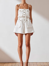 Load image into Gallery viewer, Sling Button High Waist Casual Linen Playsuit Jumpsuit