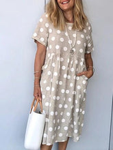 Load image into Gallery viewer, Polka Dot Short-sleeved Cotton and Linen Casual Dress