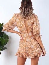 Load image into Gallery viewer, V-neck cropped sleeves chiffon ruffled dress