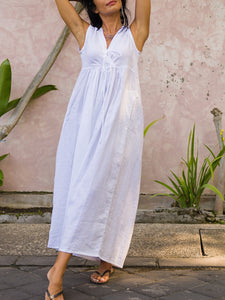 Women Linen Dress Casual V-neck Sleeveless Maxi Dress