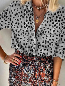 Dot Print Button Pocket Long Sleeve Blouses T-Shirts