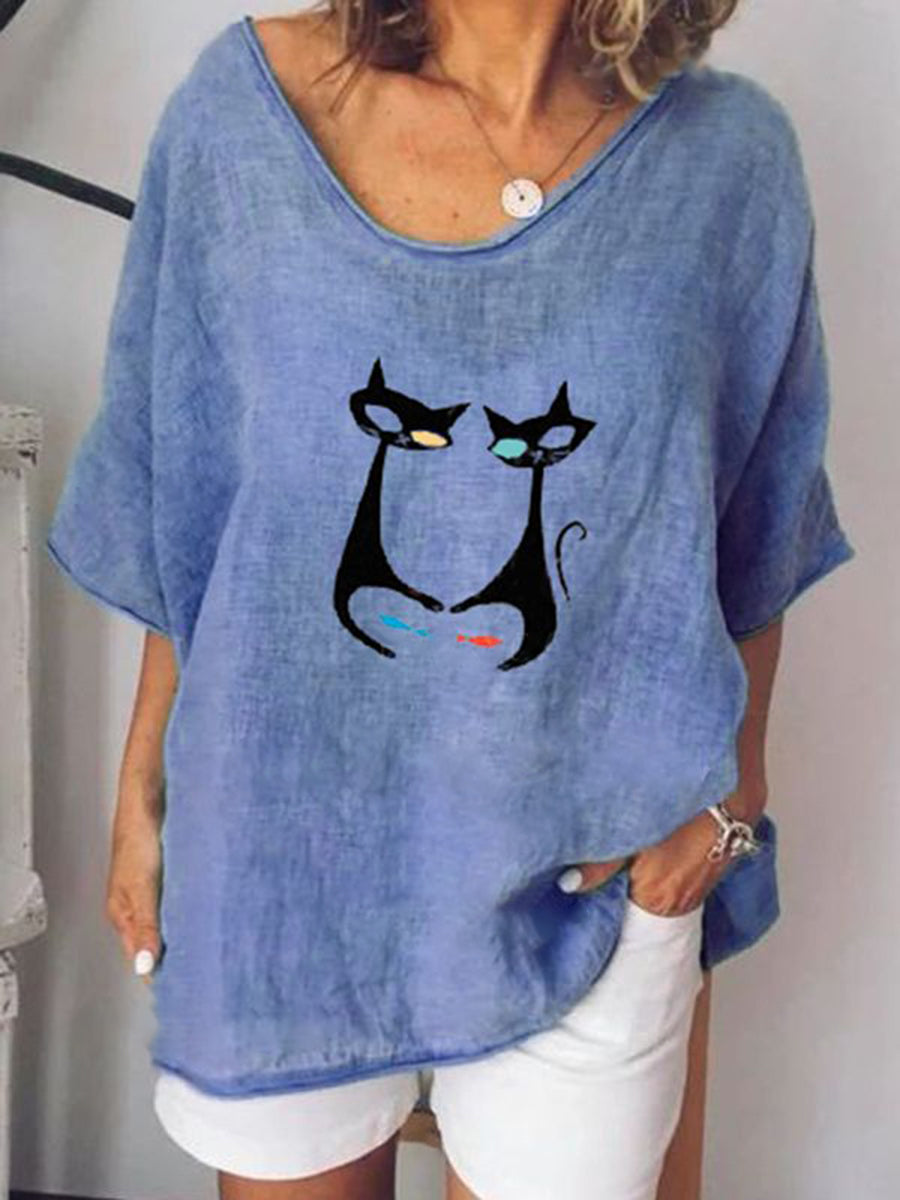 Cotton and Linen Animal Print Top