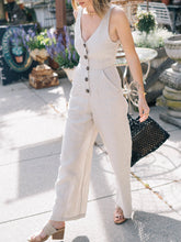 Load image into Gallery viewer, Deep V-Neck Button Linen Jumpsuit