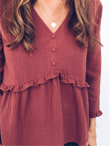 Casual Loose V-Neck Button Blouse