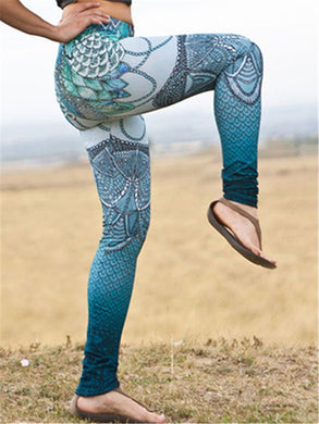Feather Scale Print High Waist Sports Yoga Leggings
