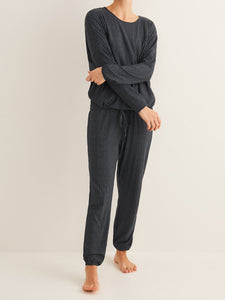 Fashion Round Neck Long Striped Pajamas Casual Suit