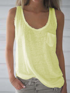 V Neck Sleeveless Plain Shirts & Tops