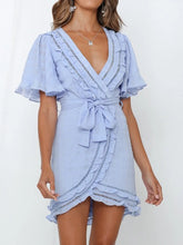 Load image into Gallery viewer, Deep V Short Sleeve Lace Irregular Dress