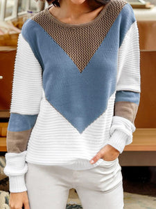 Casual Round Neck Panel Loose Sweater