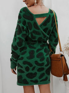 Leopard Print Long Sleeve Lace Up Maternity Dress