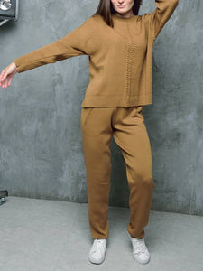 Loose Casual Long Sleeve Pullover Pants Knit Set