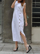 Load image into Gallery viewer, Cotton and Linen Casual Button Dress