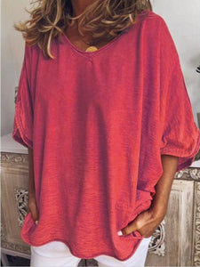 V Neck Plain Short Sleeve Blouse