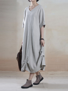 V-Neck Short Sleeve Loose Dress