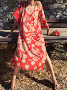 Red Cotton Printed Boho Loose Dresses