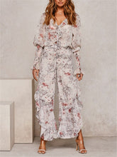 Load image into Gallery viewer, Romantic Floral Print Ruffled V Neck Sets