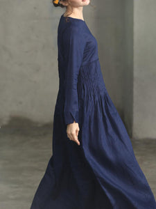 Cotton and Linen Casual Long-sleeved Dress