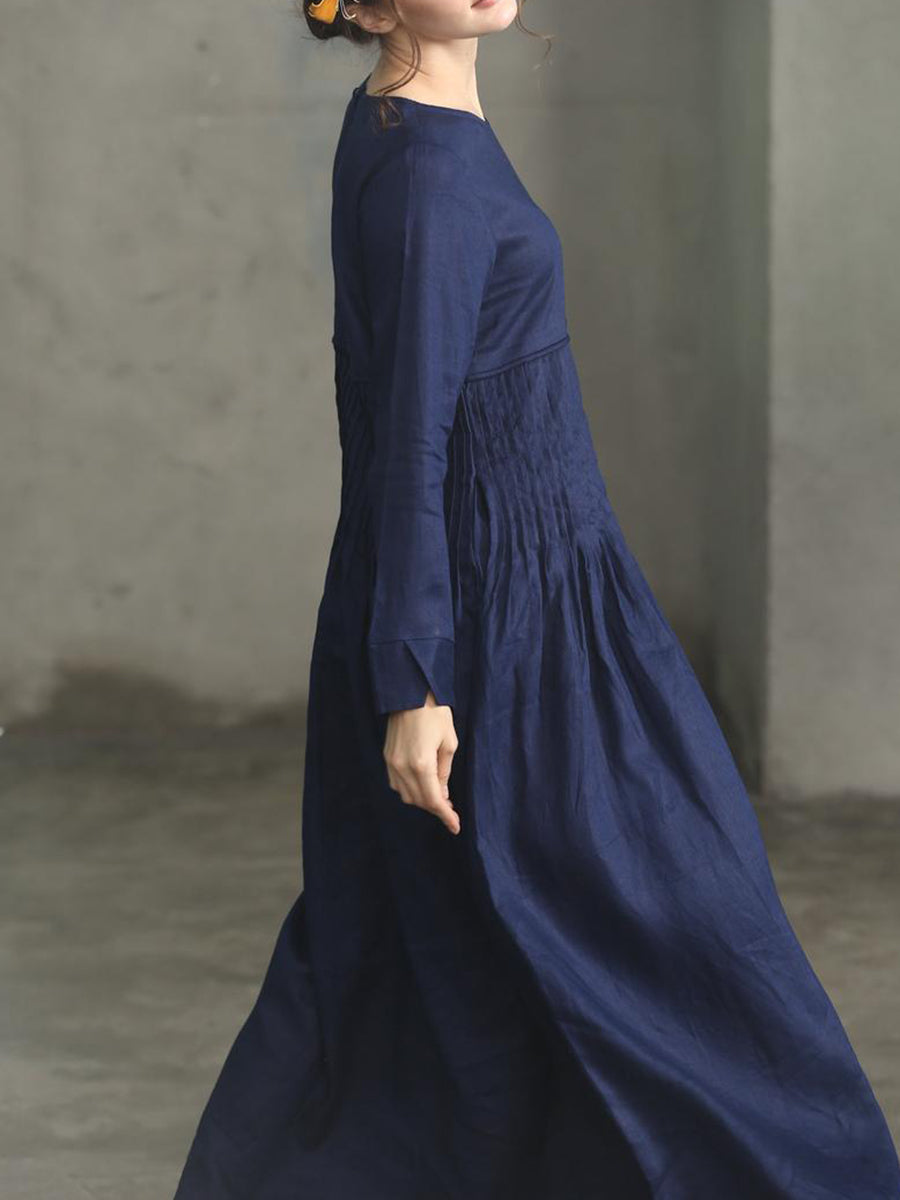 Cotton and Linen Casual Long-sleeved Dress