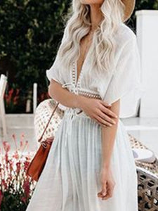 Short-sleeve V-neck Bohemian Dress