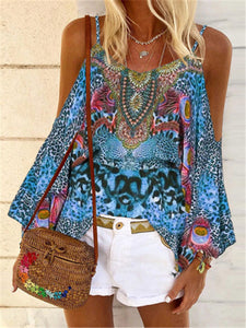 Bohemian Sling Off Shoulder Sleeve Print T-Shirt