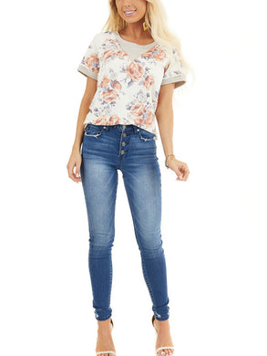 Spring Summer Short Sleeve Print Top