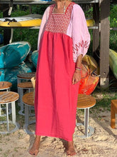 Load image into Gallery viewer, 3/4 Sleeve Square Neck Paneled Boho Maxi Dresses