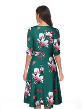 Load image into Gallery viewer, Summer Round Neck Print Retro Temperament Waist Dress