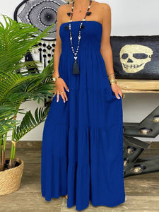 Solid Color Romper Maxi Dress