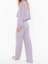 Load image into Gallery viewer, Solid Color Round Neck Knitted Top Pants Two-piece Suit